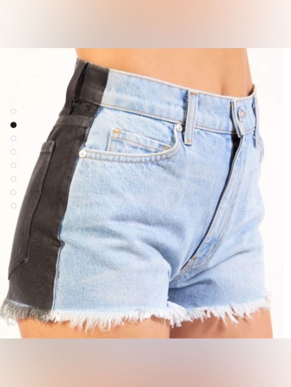 Revice Harlow Two Tone Denim Shorts Raw Hem High Rise Size 28 Grunge Festival